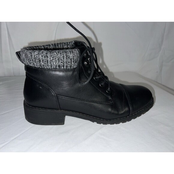 Women's Size 8.5 Riversoft Black Faux Leather Combat Boots - Picture 2 of 11